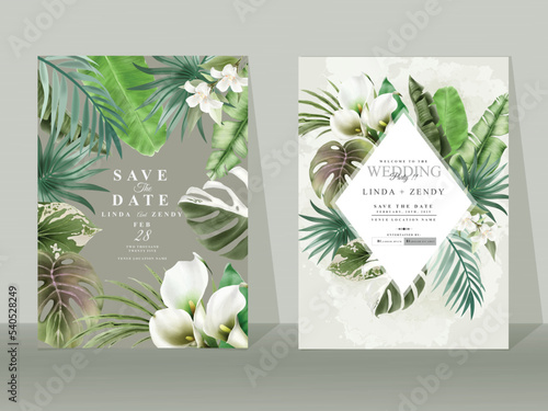 greenery floral tropical wedding invitation card