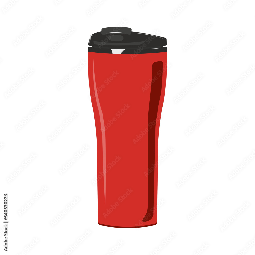 Reusable cup,  red thermo mug, red thermo cup. Reduce plastic waste healthy alternative. Vector illustratoin in a flat style isolated on white background