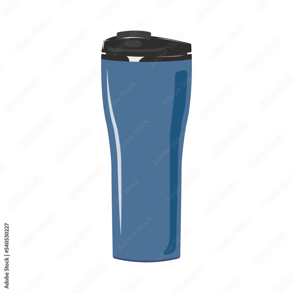 Reusable cup, blue thermo mug, blue thermo cup. Reduce plastic waste healthy alternative. Vector illustratoin in a flat style isolated on white background Reusable cup, blue thermo mug, blue thermo cup. Reduce plastic waste healthy alternative. Vector illustratoin in a flat style isolated on white background