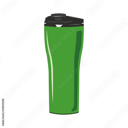 Reusable cup,  green thermo mug, green thermo cup. Reduce plastic waste healthy alternative. Vector illustratoin in a flat style isolated on white background