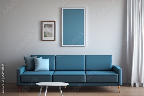 Poster frame mock up in home interior background with sofa  table and decor in living room  3d render