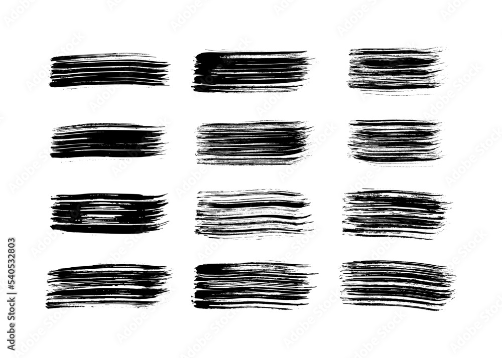 Set of black hand drawn brush strokes Set of black hand drawn brush strokes