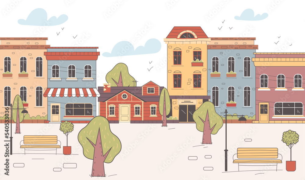 Simple line style building street city house abstract concept. Vector graphic design illustration element