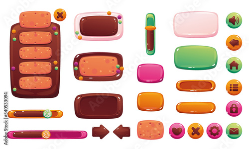 Candy sweet style chocolate cookie menu game ui button interface design element concept. Vector graphic design illustration
 photo