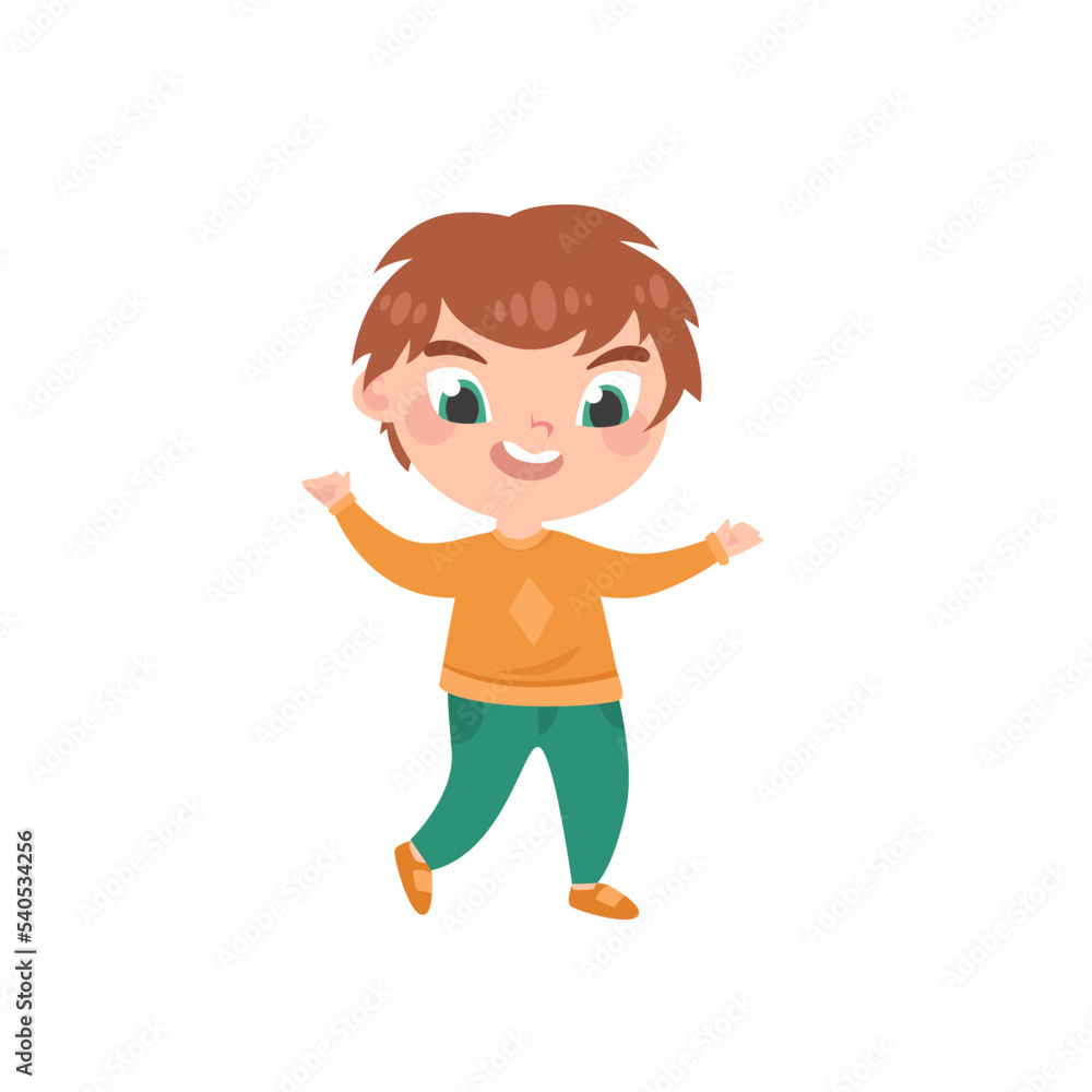 Little boy cartoon character standing on a white background