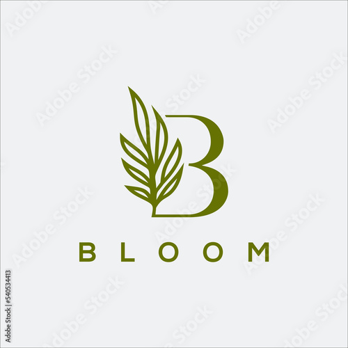 Alphabet letter B with blooming flowers. beauty studio logo and decoration