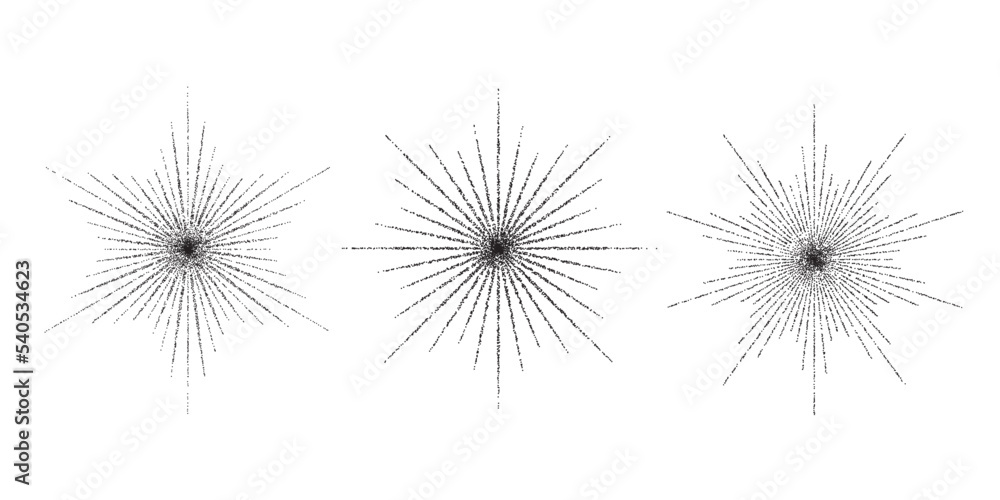 Dotted grain star with beams set. Black stippled ray sparkle and flare collection. Various noise textured asterisks. Different halftone dot work stellar forms and burst explosion. Vector sparks. Dotted grain star with beams set. Black stippled ray sparkle and flare collection. Various noise textured asterisks. Different halftone dot work stellar forms and burst explosion. Vector sparks.