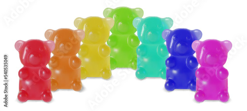 Realistic Detailed 3d Gummy Bears Set Tasty Candy. Vector illustration of Jelly Bear in Rainbow Colors