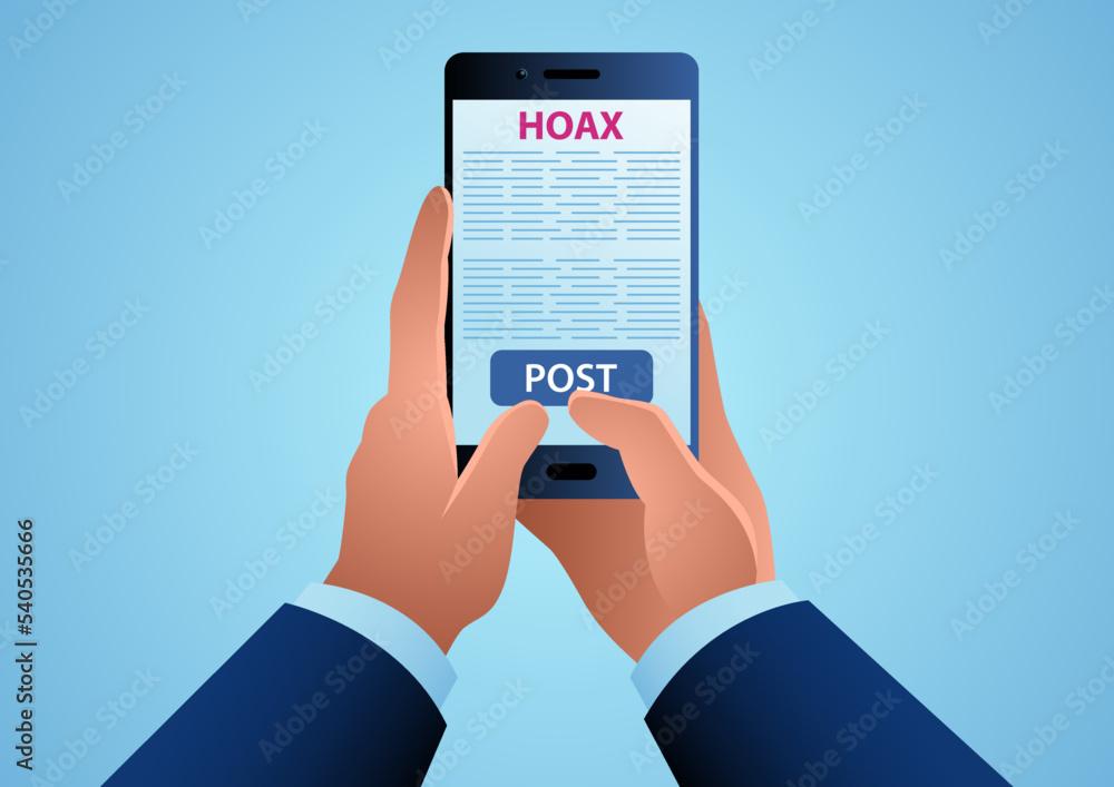 Man’s hand holding a smartphone posts fake news Man’s hand holding a smartphone posts fake news