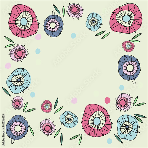 Pre made template with flower. Summer concept. Decorative greeting card, invitation, poster, design background, birthday party.