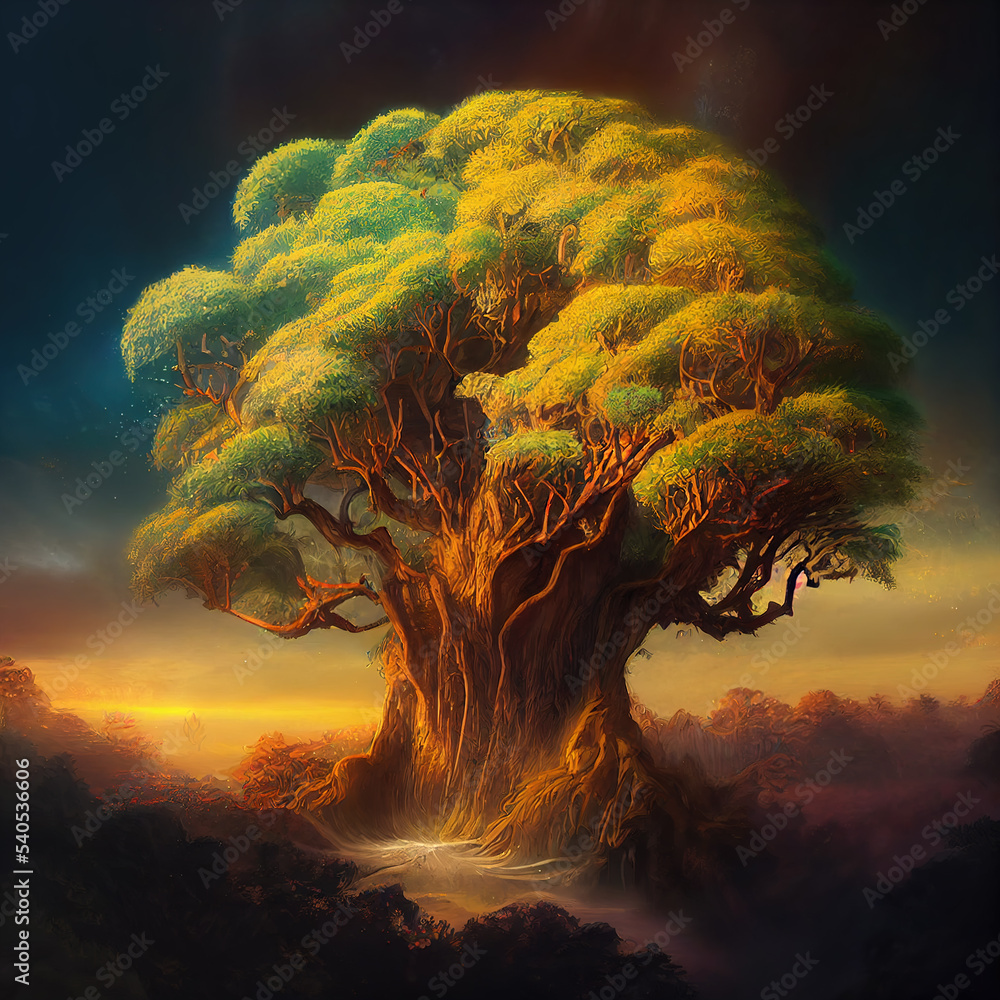 fantasy tree in a dream landscape Stock Illustration | Adobe Stock