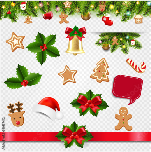 set of christmas elements