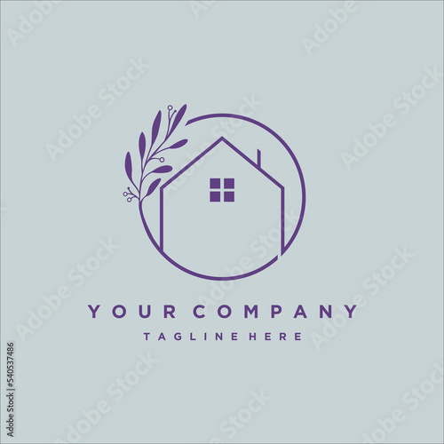vintage house garden logo nature vector illustration design