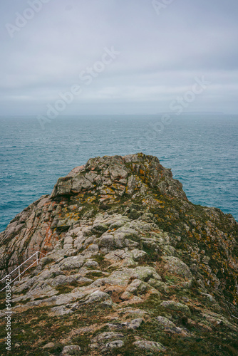 Beautiful trail seaside views in Jersey Island (Channel islands) on cold cloudy day