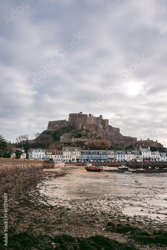 Beautiful view of Mont Orgueil Castle on the cliff
