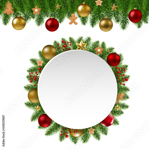 Christmas Garland With Fir Tree Isolated