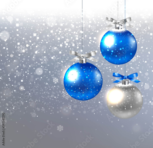 Xmas Card With Silver And Blue Balls
