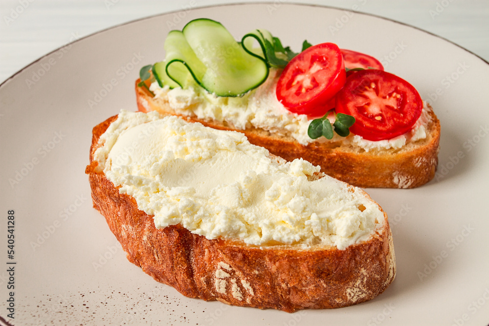 Sandwich, with cream cheese, homemade, on a cutting board, rustic style, no people, selective focus, breakfast Sandwich, with cream cheese, homemade, on a cutting board, rustic style, no people, selective focus, breakfast