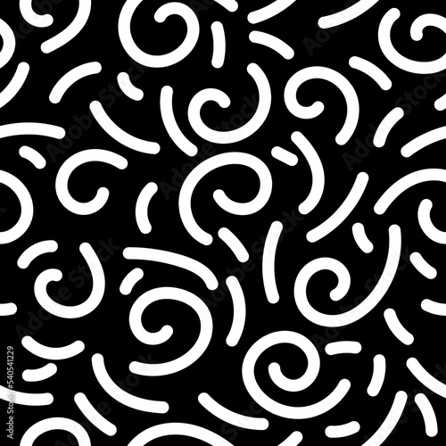 Abstract black and white seamless pattern with spiral elements