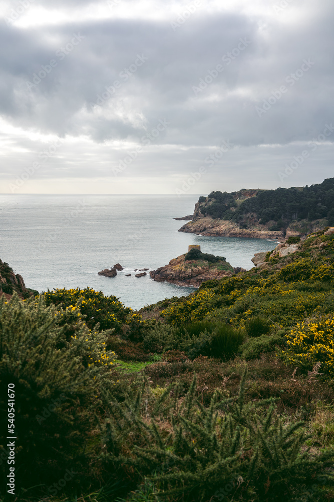 Beautiful nature views of coastal cliffs and beaches on Jersey Island