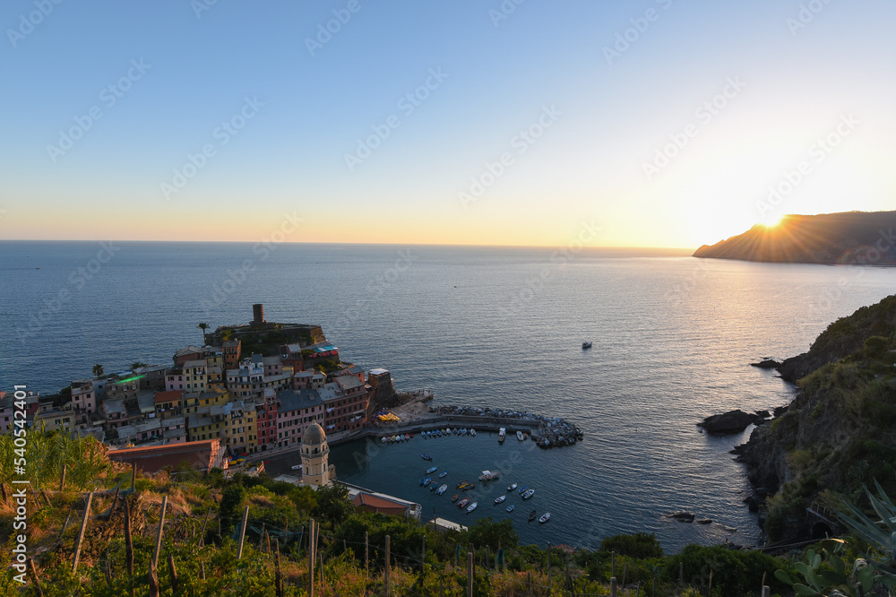sunset over Vernazza at the Cinque Terre coast