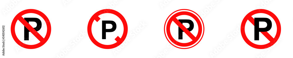 Set of no parking signs. Red forbidden sign. Ban and stop parking car. Vector 10 Eps. Set of no parking signs. Red forbidden sign. Ban and stop parking car. Vector 10 Eps.