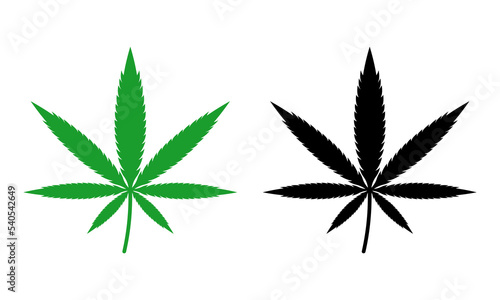 Cannabis leaf vector icon on white background. Green and black marijuana icon. Hemp sign. Vector 10 Eps.