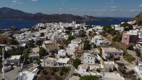 Plaka Chora Village Aerial View in Milos, Cyclades Island in Aegean Sea, Greece