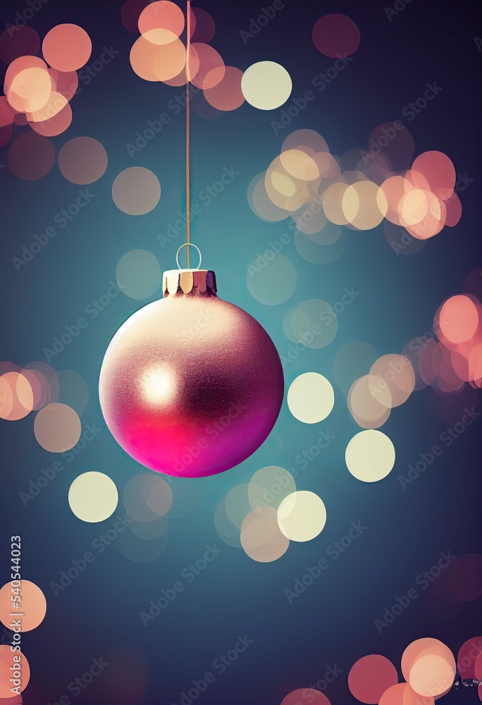 Fototapeta premium Merry Christmas ball on blurred bokeh lights background.