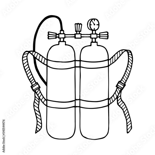 Underwater diving equipment, oxygen cylinders. Vector stock illustration eps10.