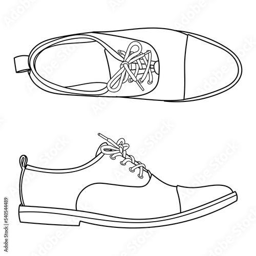 Vector hand drawing illustration with men fashion oxford shoes. Ouline doodle illustration
