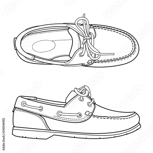 Hand drawn boat shoes. Outline doodle vector illustration