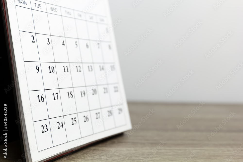 Calendar with days for planning and schedules.