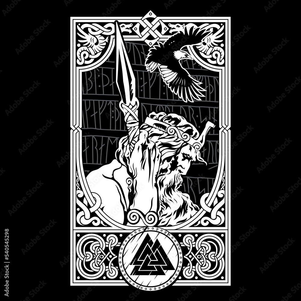 design-in-old-norse-style-ancient-norse-god-wotan-and-ravens-stock