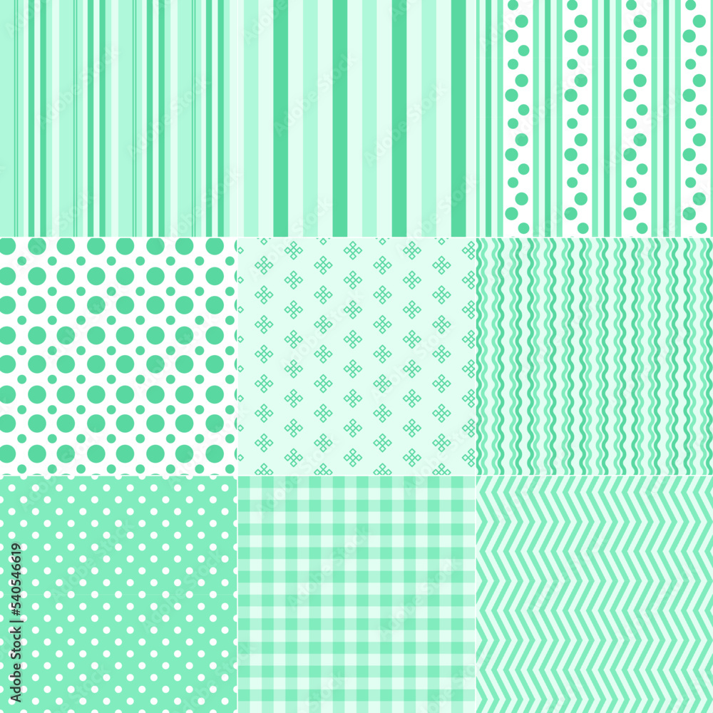 A set of simple vector seamless backgrounds in light green color A set of simple vector seamless backgrounds in light green color