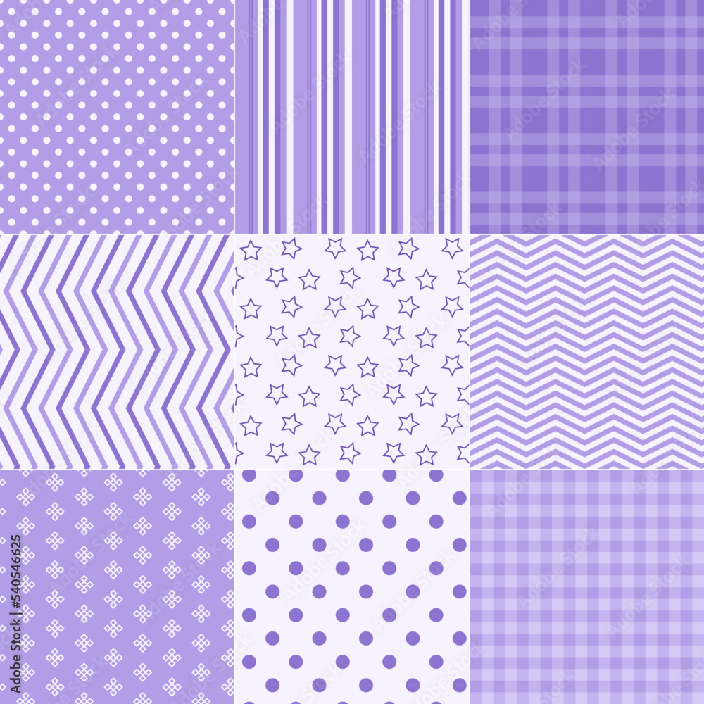 A set of simple seamless vector backgrounds in purple A set of simple seamless vector backgrounds in purple