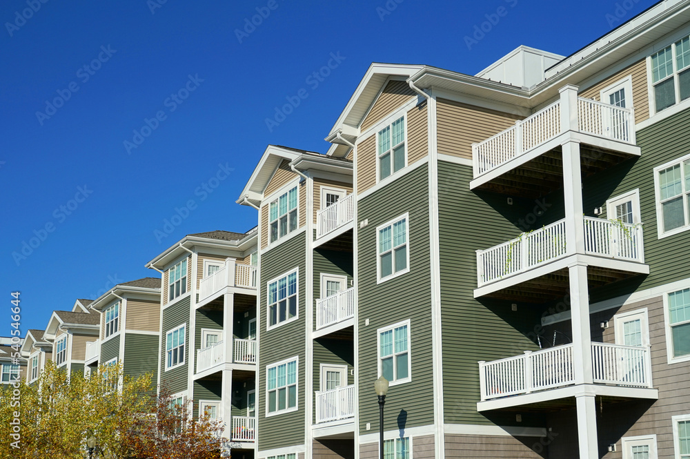 close up on modern rental apartment buildings