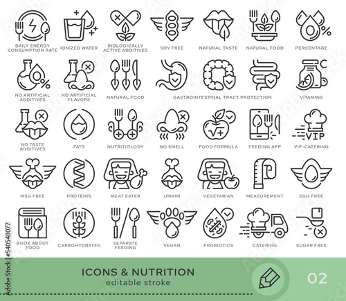 Set of conceptual icons. Vector icons in flat linear style for web sites, applications and other graphic resources. Set from the series - Nutrition. Editable stroke icon.