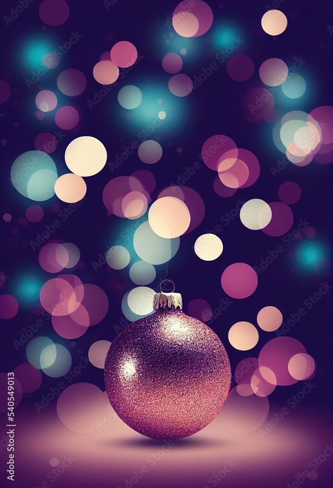 Obraz premium Merry Christmas ball on blurred bokeh lights background.