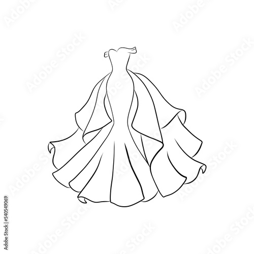Dress fashion flat sketch template. Long evening dress. vector illustration