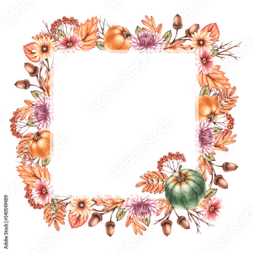 Watercolor Autumn frames on a white background