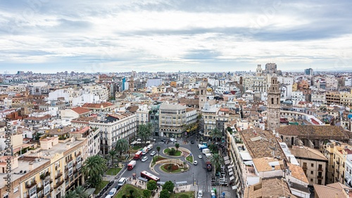 Aerial shot of the cityscape of Valencia in Spain on a clouded day
