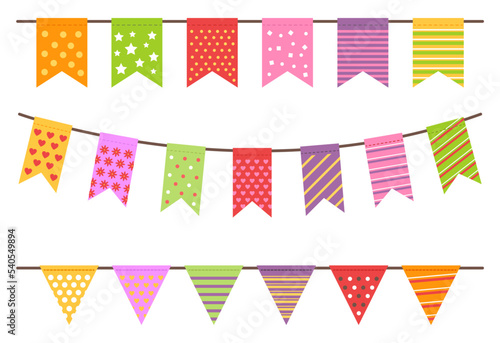 Birthday flag bunting garland party abstract design element concept illustration set 