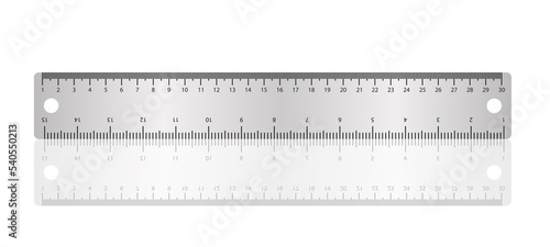 A metal ruler with its own shadow. Vector illustration