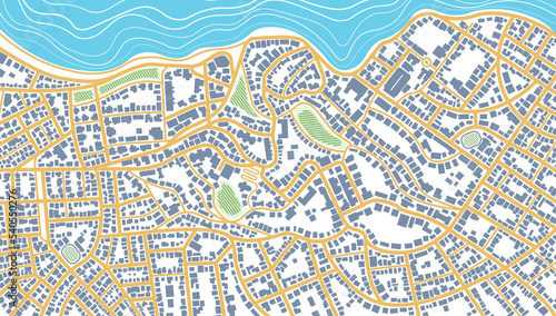 Map navigation to own house.View from above the map buildings. Detailed view of city from above. Graphic tourist map. City top view. Abstract background. Gps Flat style, Vector, illustration isolated.