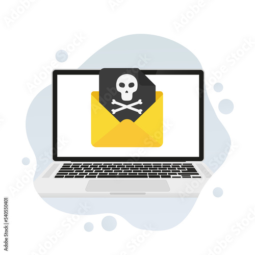 A file with virus documents on a laptop. Vector illustration