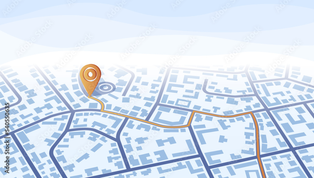 Gps navigation to own house. View from above the map buildings ...
