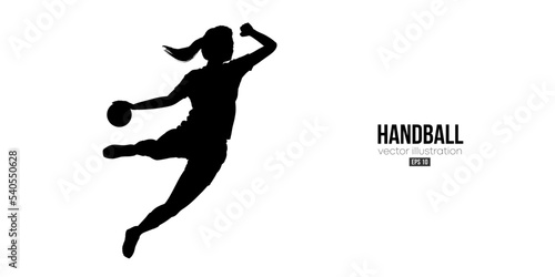 Abstract silhouette of a handball player on white background. Handball player woman are throws the ball. Vector illustration