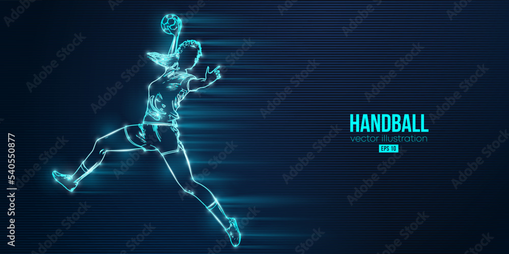 Abstract silhouette of a handball player on blue background. Handball player woman are throws the ball. Vector illustration