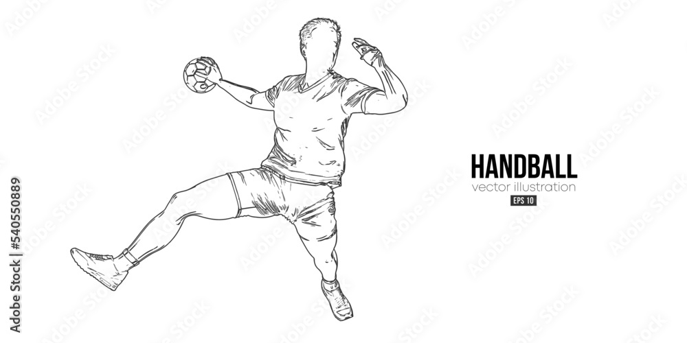 Abstract silhouette of a handball player on white background. Handball player man are throws the ball. Vector illustration